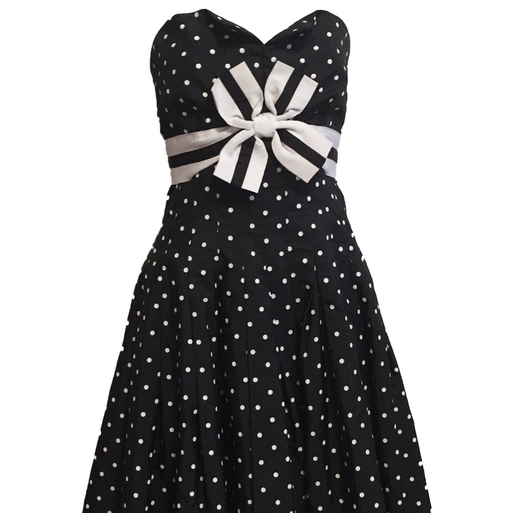 Vintage Victor Costa Navy & White Polka Dot Cocktail Dress - Picture 2 of 10